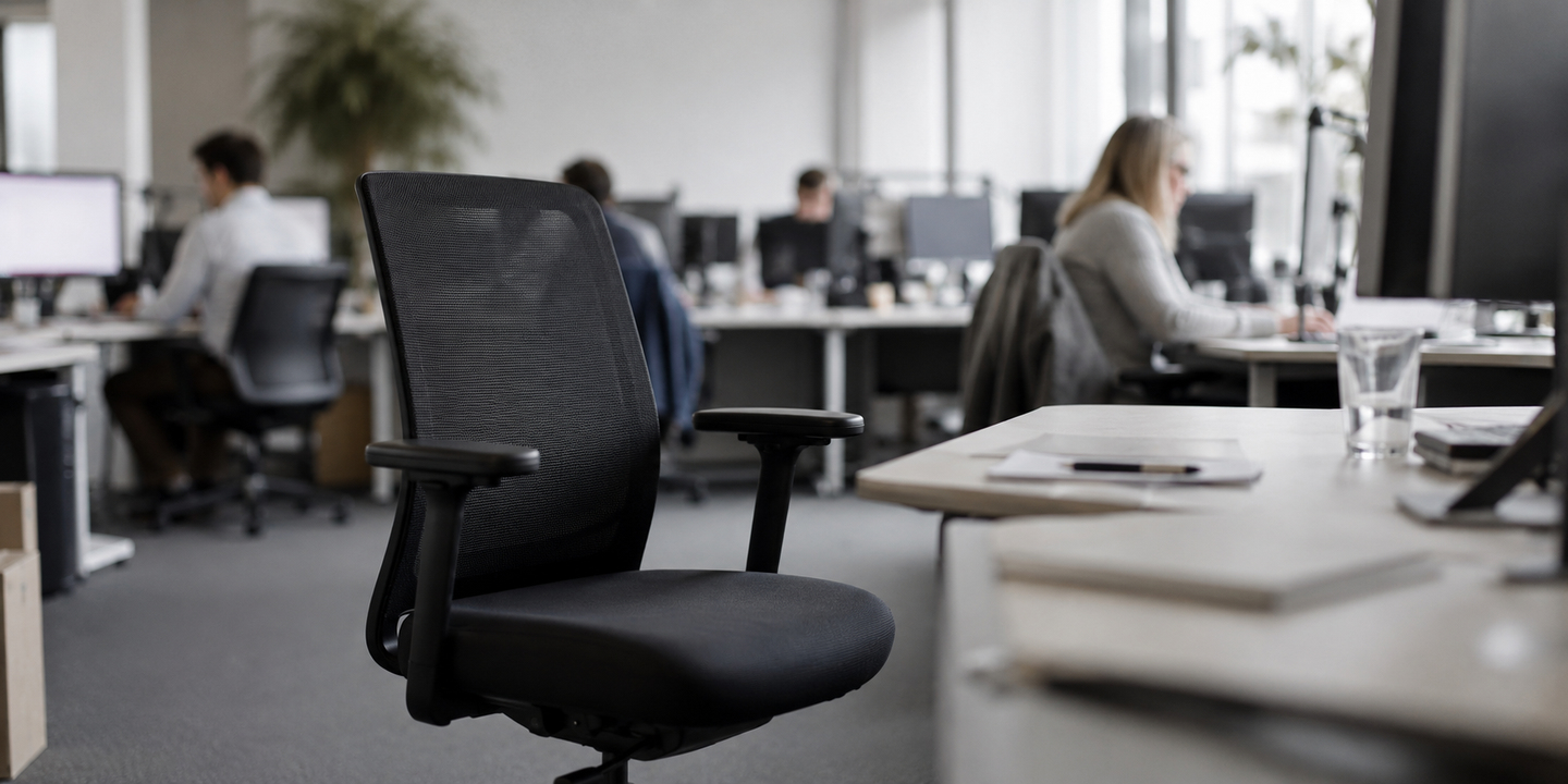Poste de travail vide dans un bureau, illustrant l'absence au travail